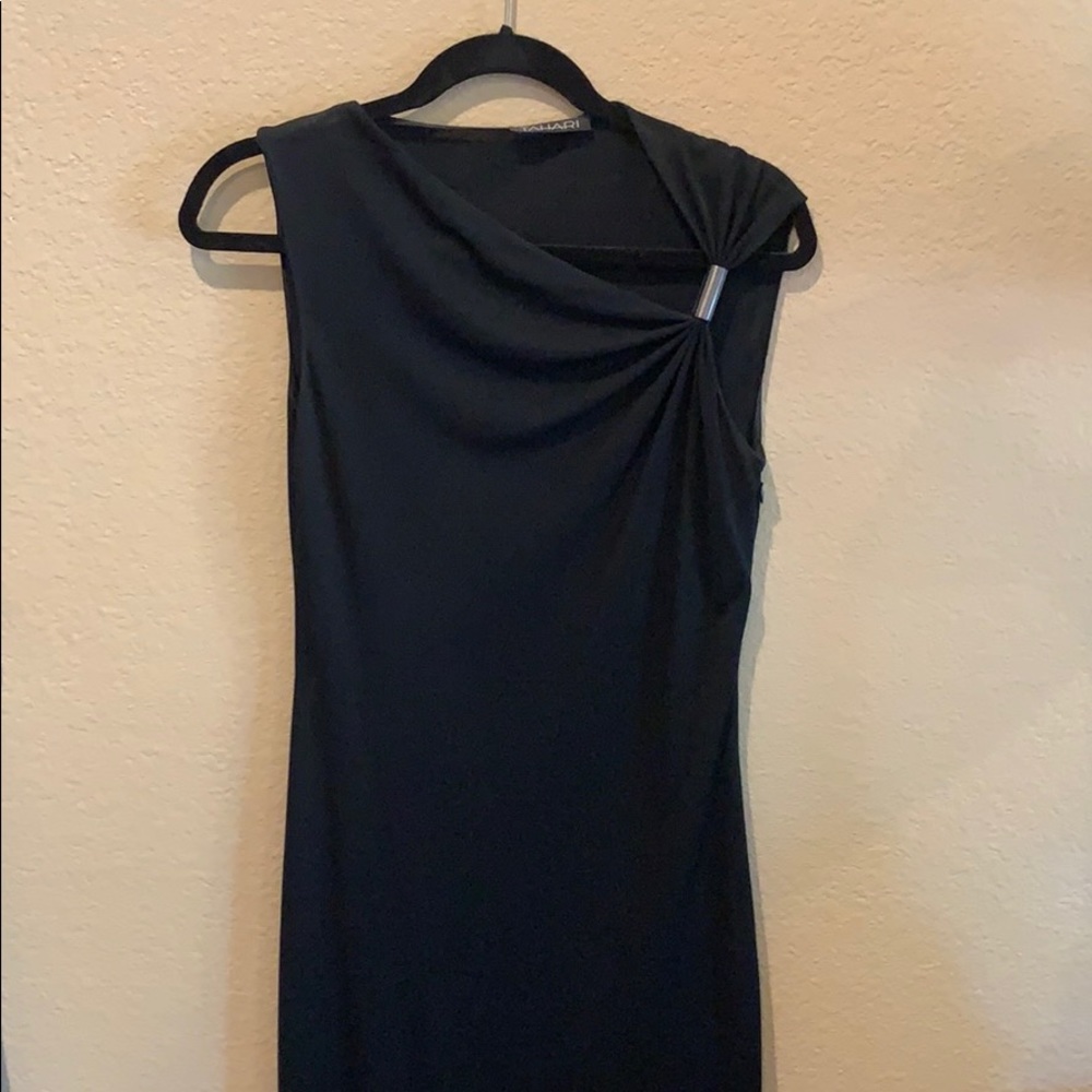 Tahari black jersey dress with side zip size 6